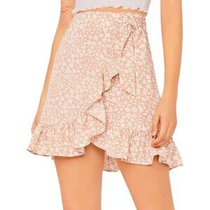 Shein Pink Ruffled Faux Wrap Skirt size XS
